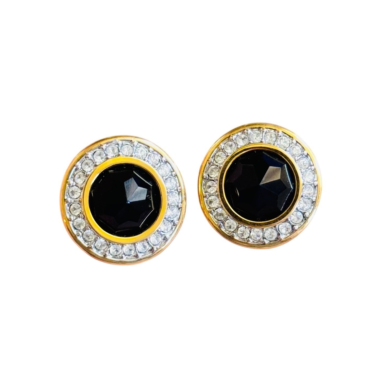 Swarovski Round Elegant Earrings Signed Jeweled Crystal Pierced Authentic Gold